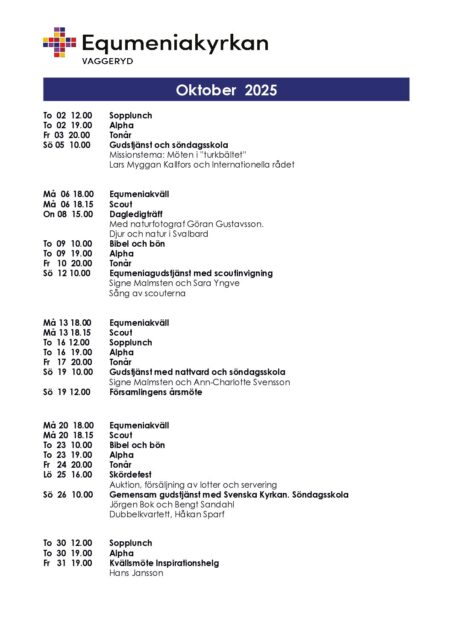 Program för oktober